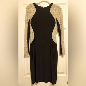 XSCAPE Black Long Sleeve Beaded Dress